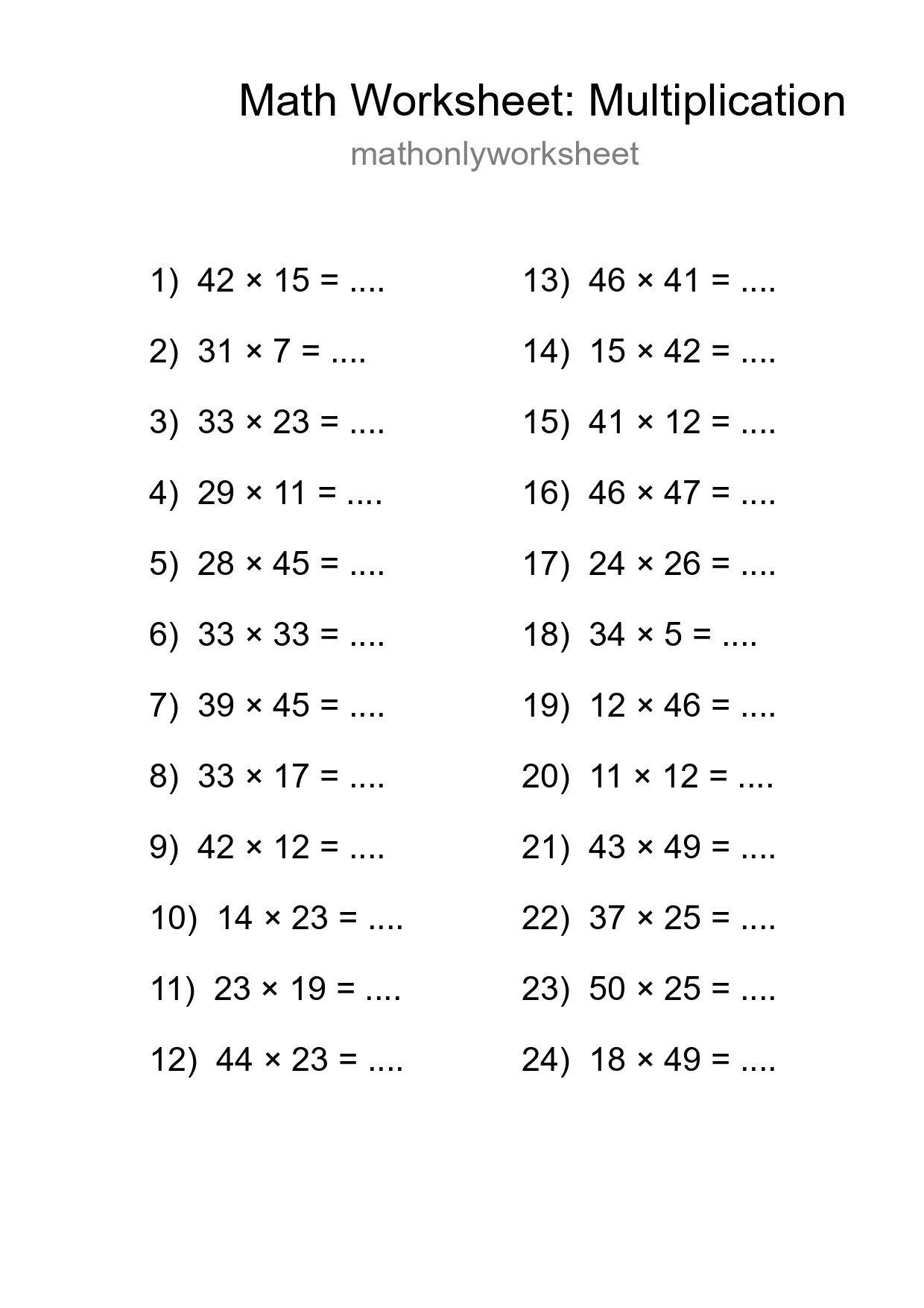 Printable Free 24 Multiplication Math Worksheet For Grade 2 - Part 56