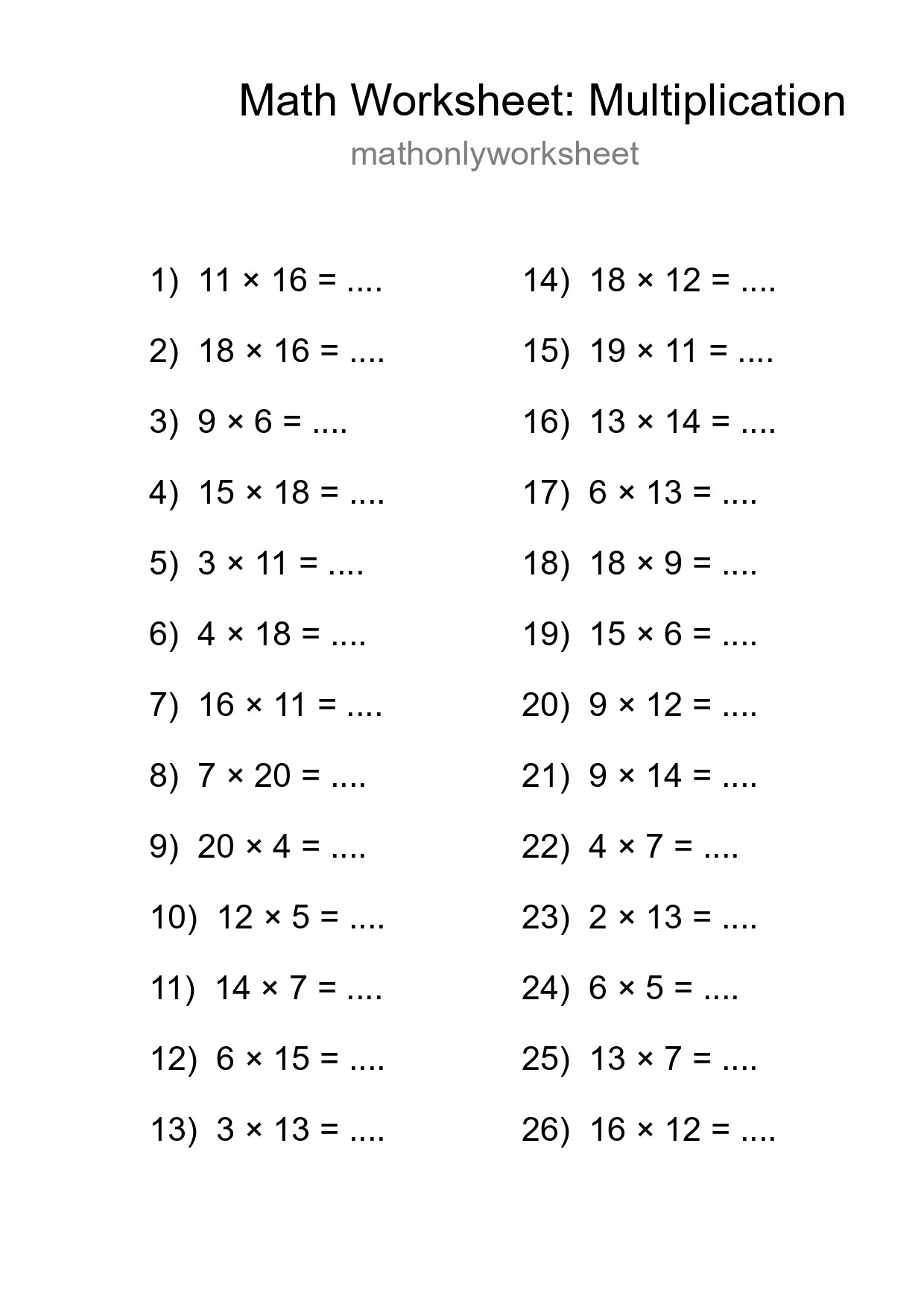 Printable Free 26 Multiplication Math Worksheet For Grade 2 - Part 8