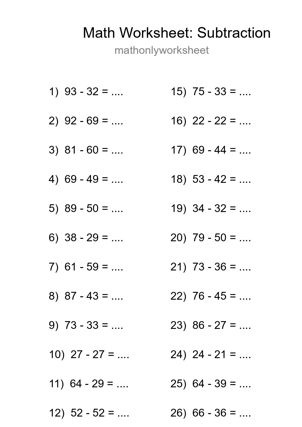 Printable Free 27 Subtraction Math Worksheet For Grade 3 - Part 165